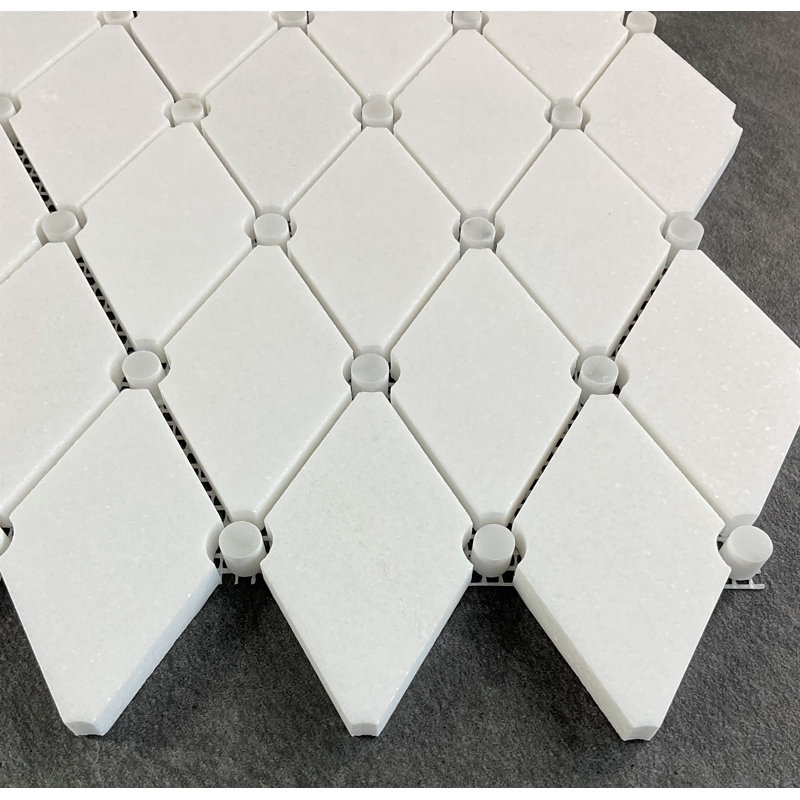 2" x 3.5" Marble Mosaic Wall & Floor Tile, Thassos White/White Carrara (dot)