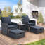 5 Pieces Wicker Patio sofa Set with Ottomans and coffee table-1129842329