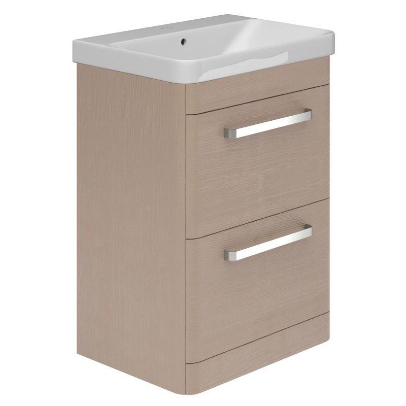 600mm Single Bathroom Vanity with Semi-Recessed Ceramic Basin, Stone Grey