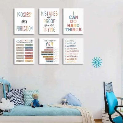6 pièces croissance éducative état d'esprit toile art mural enfants santé thérapeutique thérapie affirmations positives décoration murale Boho citations de motivation affiches impressions pour chambre de bébé photos encadrées