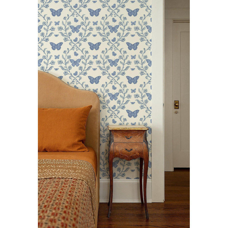 Butterfly Garden - Wallpaper, Porcelain Blue, Peel & Stick, Self-Adhesive