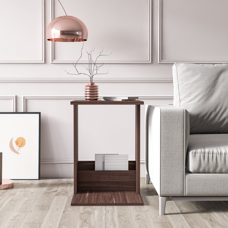 Saly C-Shaped Side Table, Magazine Rack with Storage Shelf, 41 x 45 x 60 cm Laptop Stand