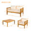Ensemble de conversation de patio 4 pièces en teck, mobilier d'extérieur à assise profonde avec coussins épais et table basse pour le balcon de la cour arrière