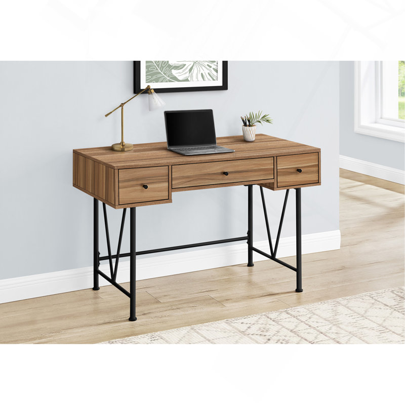 Bureau d'ordinateur, bureau personnel, ordinateur portable, tiroirs de rangement, L 48 po, bureau, stratifié brun, métal noir, transitionnel
