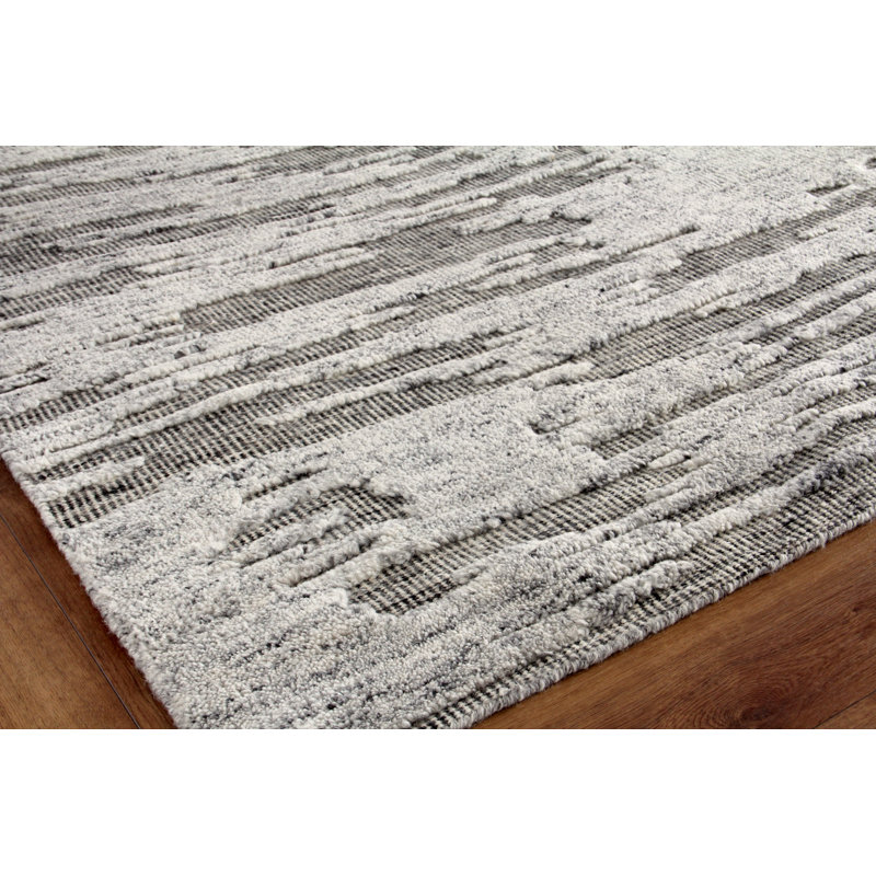 Calibre Abstract Hand-Knotted Wool Silver/Charcoal Area Rug, Rectangle 10' x 14'