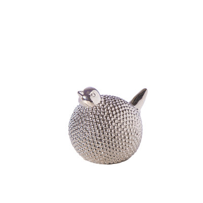 Figurine oiseau en céramique à finition argentée lustrée