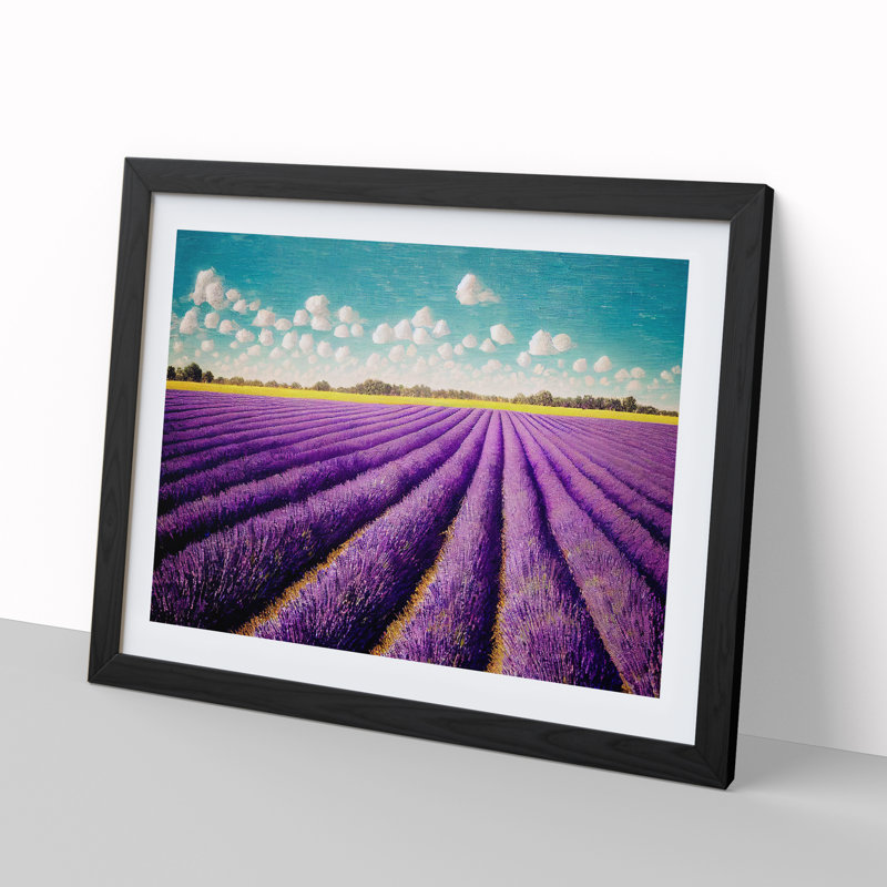 Dashing Lavender Flower Field - Framed Print, 46cm H x 64cm W x 2cm D, Black