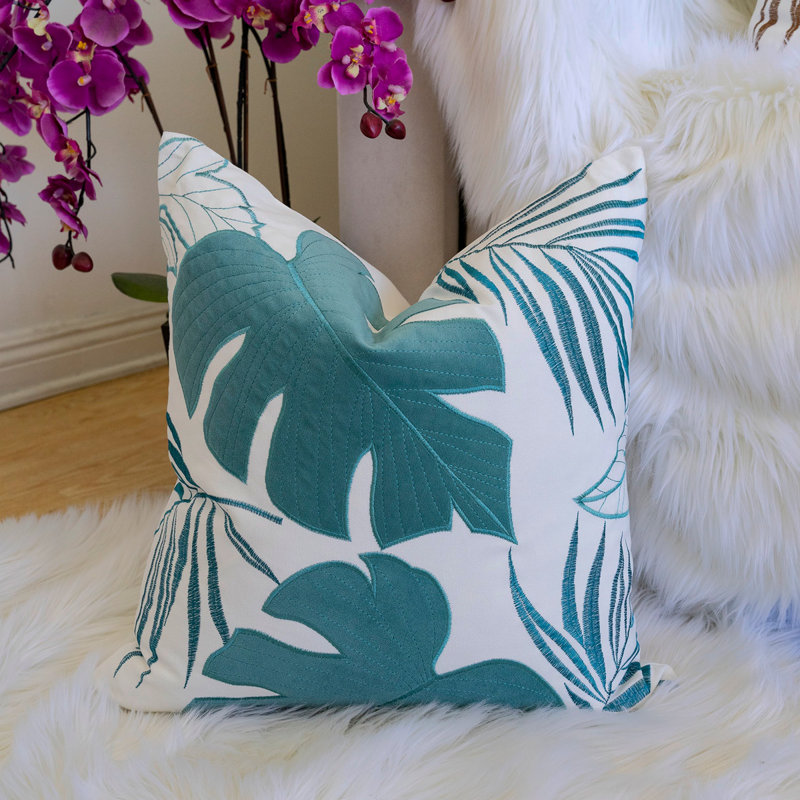Coussin décoratif Autumn Vibes, Carré 20 po, Motif floral bleu