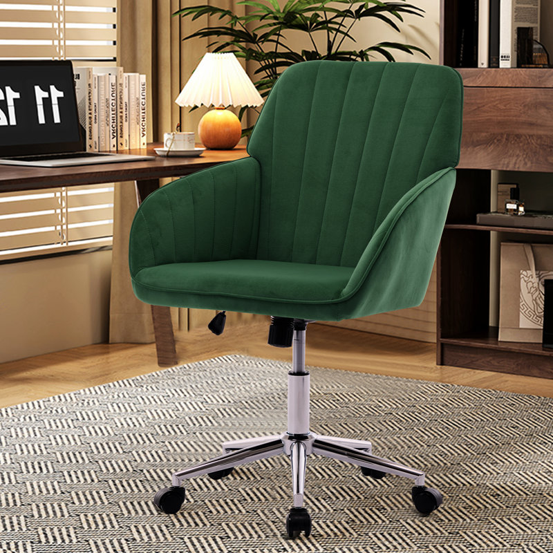 Siège ergonomique pour la maison - velours, fonction pivotante, rembourrage confortable, magnifique chaise de bureau en velours à base dorée réglable et base solide, soulage les points