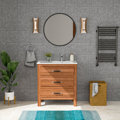 Plateau de meuble-lavabo simple en céramique 32 po L blanc avec lavabo seulement