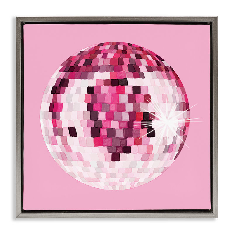 Boule disco rose éblouissante, Cadre flottant gris lustré, H 25 po x l 25 po