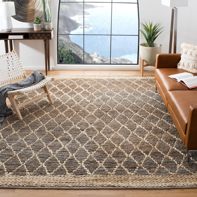 Alfread Natural Fiber Hand Loomed Jute/Cotton Geometric Rug in Natural/Gray, Rectangle 3' x 5'