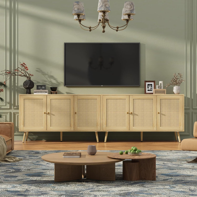 47.2" Rattan Sideboard Buffet Cabinet with 3 Doors, Boho Storage Cabinet with Adjustable Shelves, Console Table for Living Room, Dining Room, Entryway, Coffee Bar