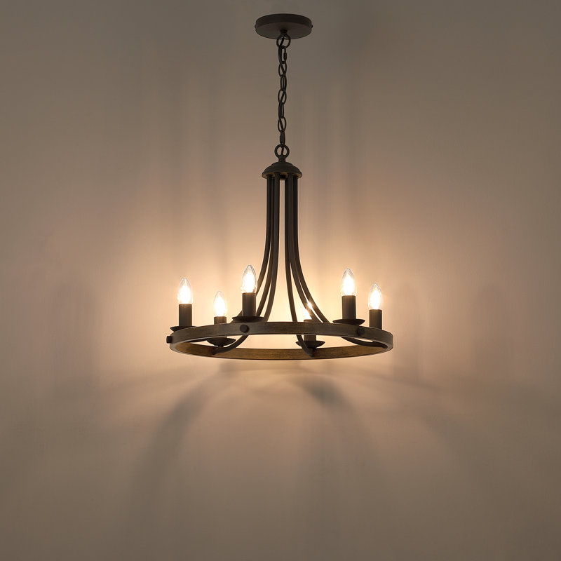 6-Lights Chandeliers Ceiling Lights, Walnut
