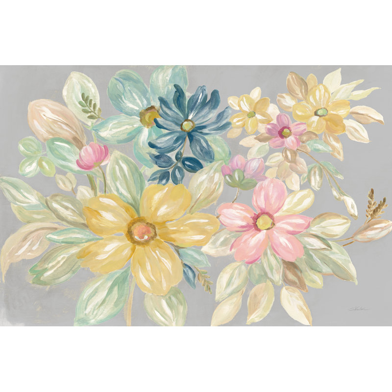 June Bloom Gray by Silvia Vassileva - Wrapped Canvas Painting, 30cm H x 46cm W