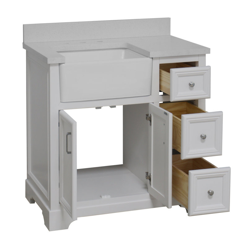Emiliano 36'' Single Bathroom Vanity with Top, Quartz, White