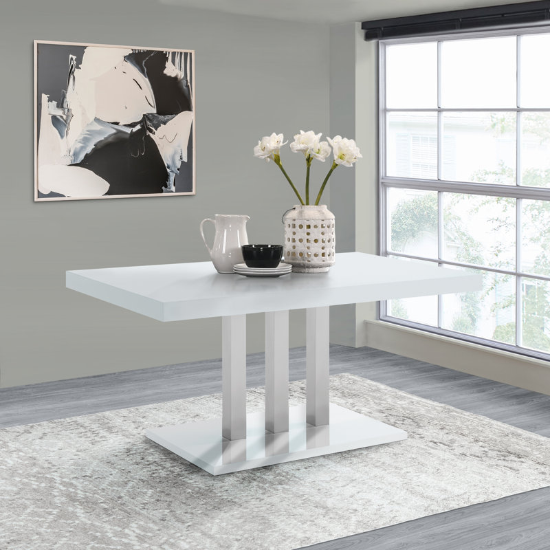 Creston White High Gloss And Chrome Dining Table