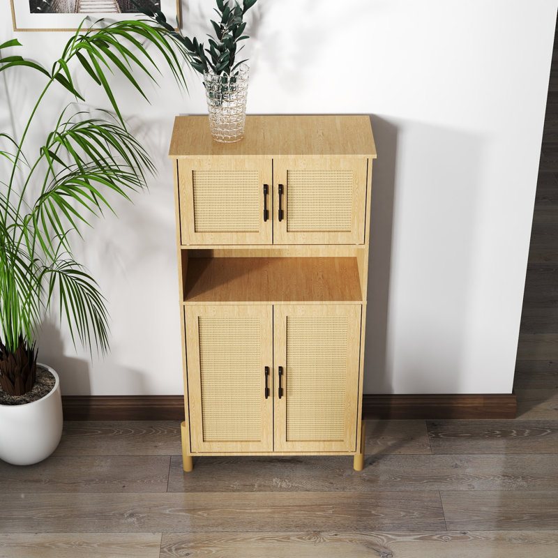 Armoire de rangement réglable avec portes en rotin - Panneau de particules de style moderne Mid-Century pour le salon et la salle à manger