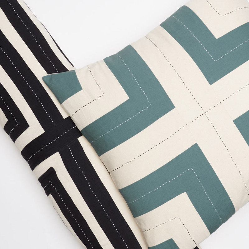 Interlock Square Pillow Cover & Insert, White/Spruce