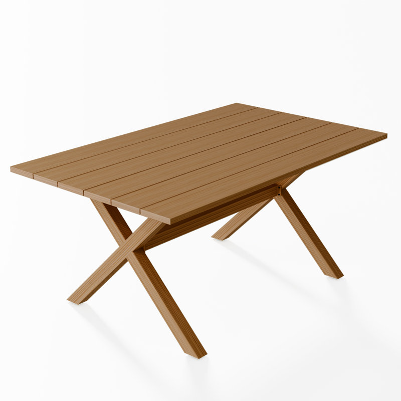 Table de salle à manger d'extérieur, table de patio rectangulaire en aluminium 63 po avec plateau à lattes, Brun