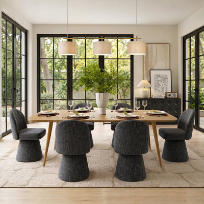 6 - Person Dining Table Sets With Extendable Table & 6 Tweed Upholstered Fabric Chairs