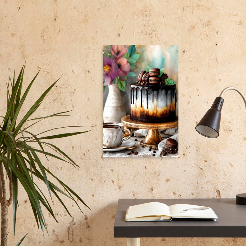«Coffee Drip Cake Bloom», art floral contemporain rustique élégant, H 24 po x l 16 po