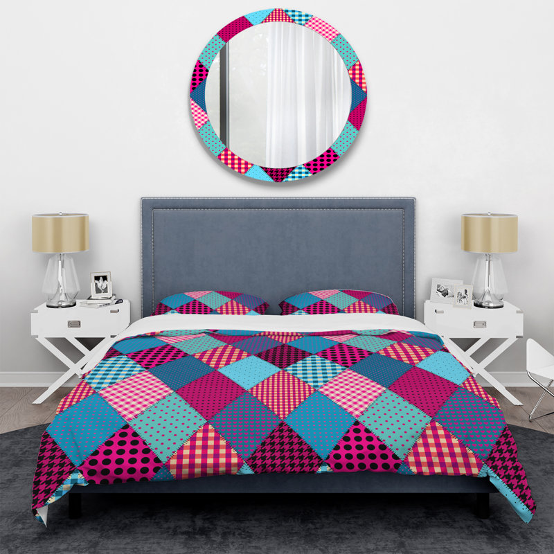 Natural Tones Grey And Beige Mosaic Geometric Shapes Duvet Cover, King Duvet Cover + 2 King Shams, Patchwork 2