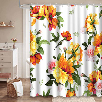 Rideau de douche imperméable à motif floral avec 12 crochets