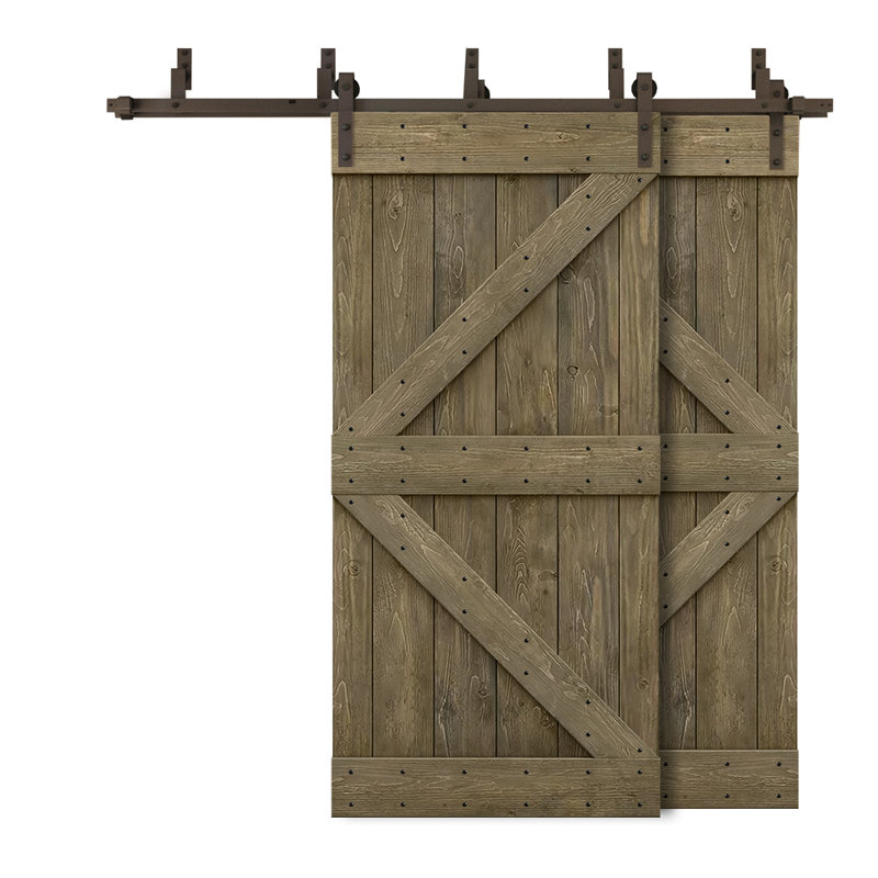 Porte de grange double à panneaux en bois teinté K Series, H 84 po x l 96 po, Tonneau vieilli