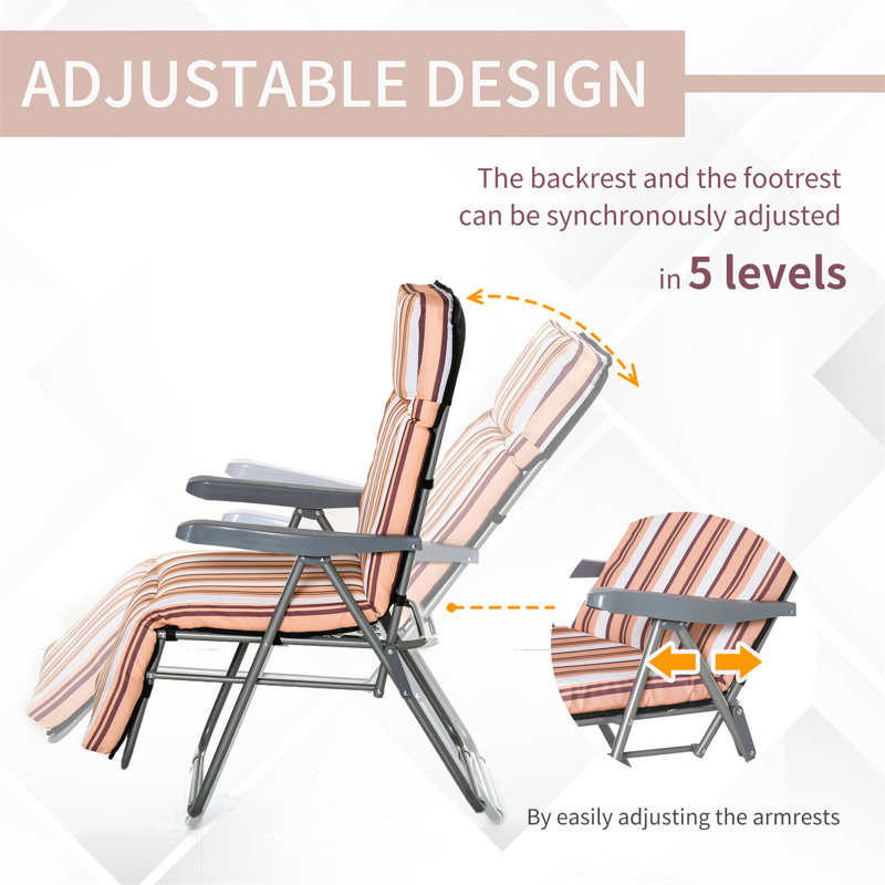 Aymelia 75 cm Long Reclining Single Chaise with Cushions, Orange/White