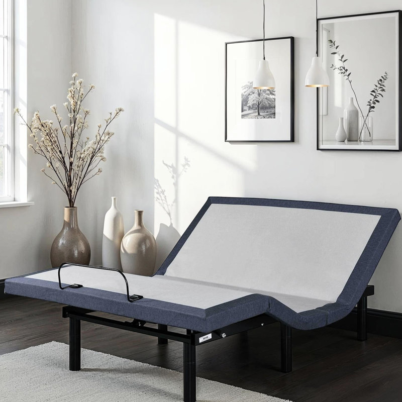 Base de lit simple TG ajustable avec retour par simple pression, changements de position de la tête et des pieds, trois modes de vibration, positions préréglées Tv / Zero Gravity / Lounge, 2 ports de charge, éclairage sous DEL, pliage central,