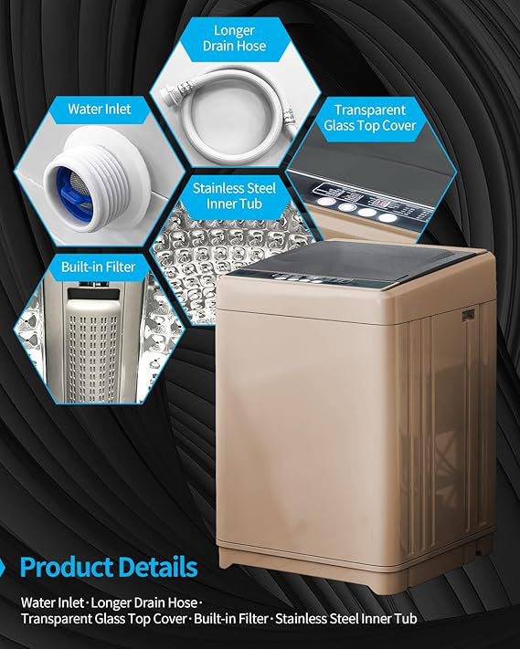 17.6lbs Full-Automatic Washing Machine,  2-in-1 Portable Washer-Dryer(1.7 Cu Ft Portable Washer) With Drain Pump, 10 Wash Programs 8 Water Levels, Compact Mini Washer And Spin-dryer Combo For Dorms, Apartment, RV (Brown)