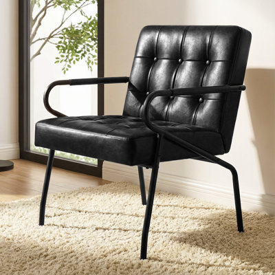 Fauteuil d'appoint rembourré en cuir avec coussin épais 21,3 po Mid-Century