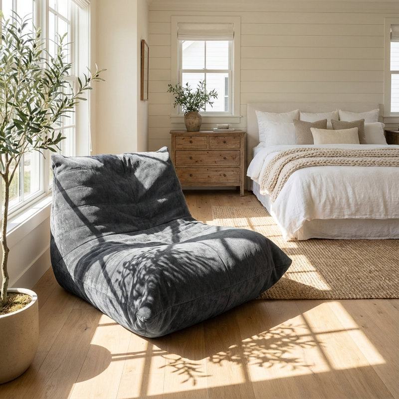 Ergonomic Bean Bag Chair Featuring Advanced 5-Way Body Support for Enhanced Comfort and Posture Alignment, Warm Gray Chenille