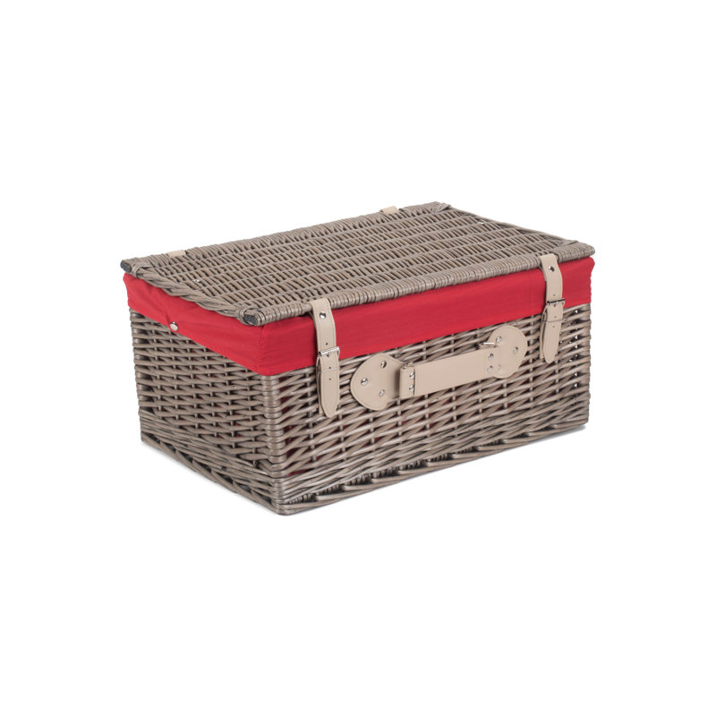 Wicker Basket with Lining, Antique Wash Hamper/Red Lining