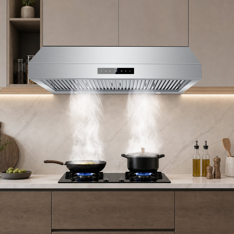 Hotte de cuisine 48 pouces à 4 vitesses avec contrôle tactile et détection des mouvements et hotte de cuisine en acier inoxydable avec 4 lumières DEL