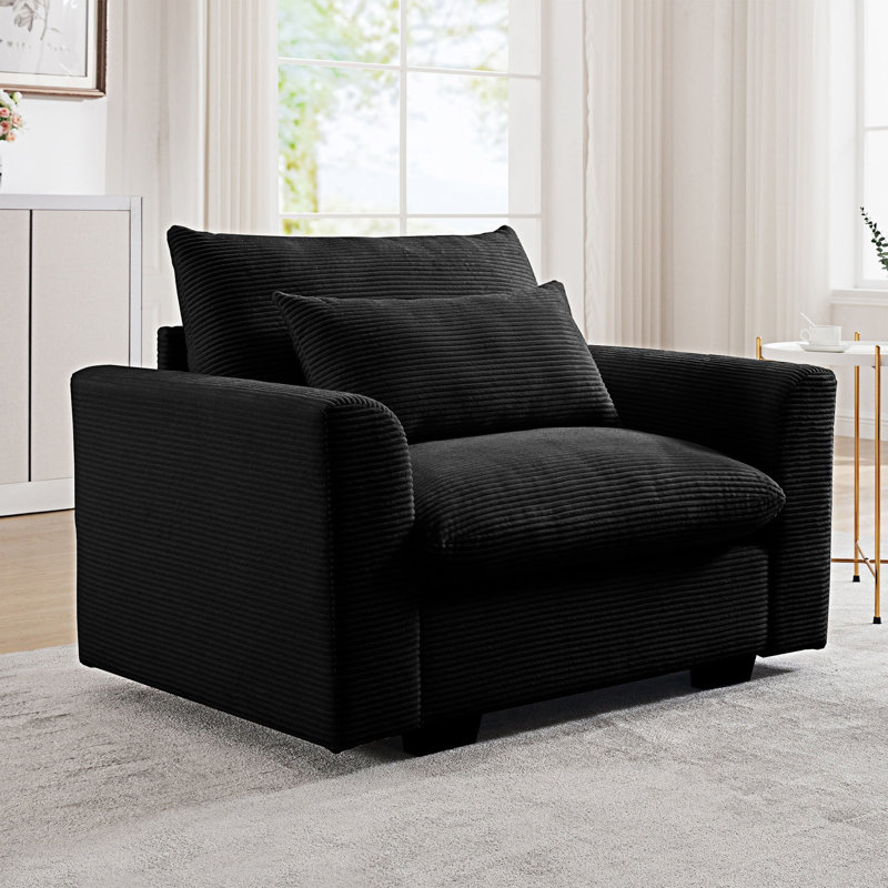 Fauteuil rembourré avec accoudoirs, Velours côtelé noir
