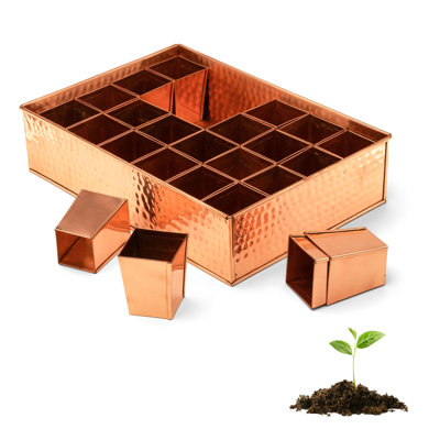 Plateau à graines - Plateau à semis en cuivre et métal avec 24 pots à fleurs effilés pour planter des graines - Trousse de germination pour la germination - Accessoires de serre et cadeaux de jardinage par Kings County Tools