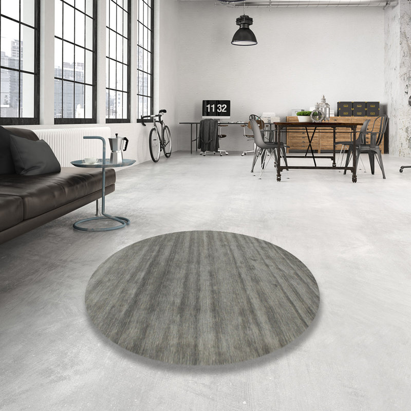 Tapis contemporain noir / gris, Rond 3 pi