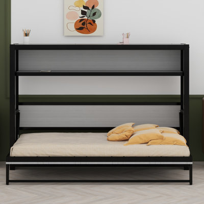 Lit escamotable avec tablettes, lit escamotable en métal au design pliable et peu encombrant