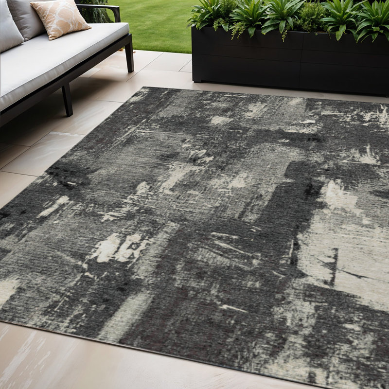 Tapis intérieur lavable abstrait noir 5 pi x 8 pi