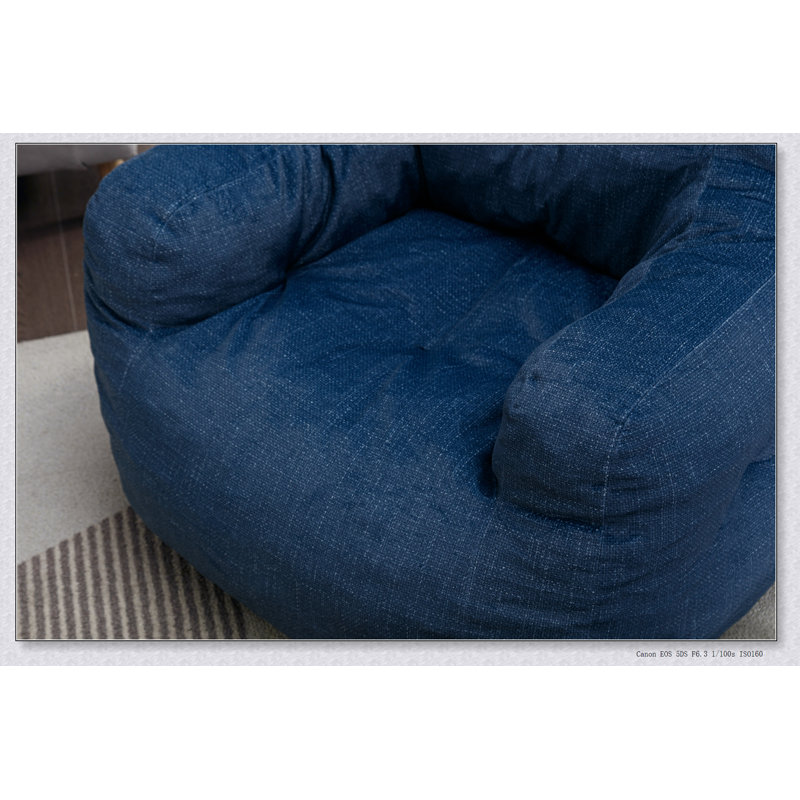 Aeri Compression Medium Adult Soft Fabric Bean Bag Chair With Foam Filled, Blue Cotton Blend