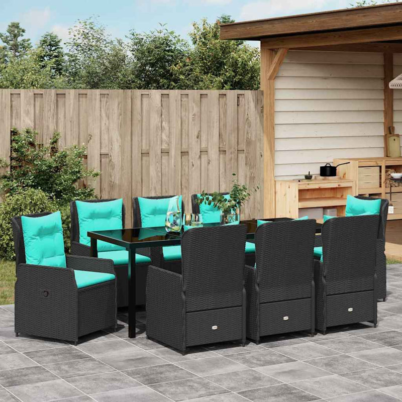  Ensemble de salle à manger de jardin avec coussin 9 pièces, Teal Cushion/Black Frame, 28.74" H x 78.74" W x 31.5" D, 8