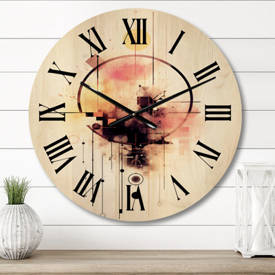 Solmon Distant Celebration Circular Watercolor Retropink - Modern Geometric Oversized Wood Wall Clock