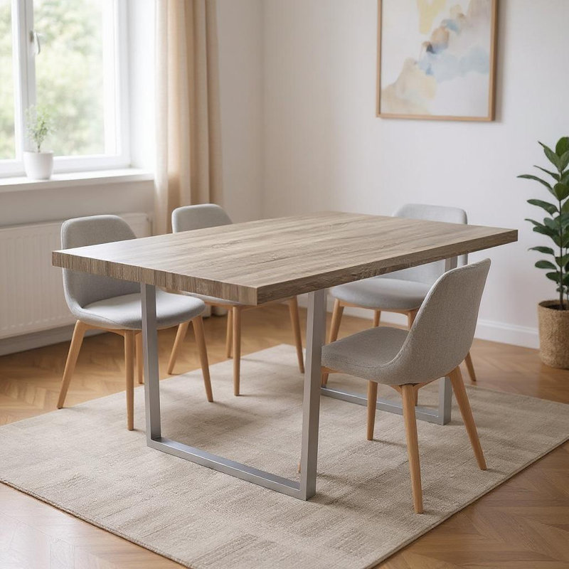 Table de salle à manger de 59 po en bois massif taupe et argent