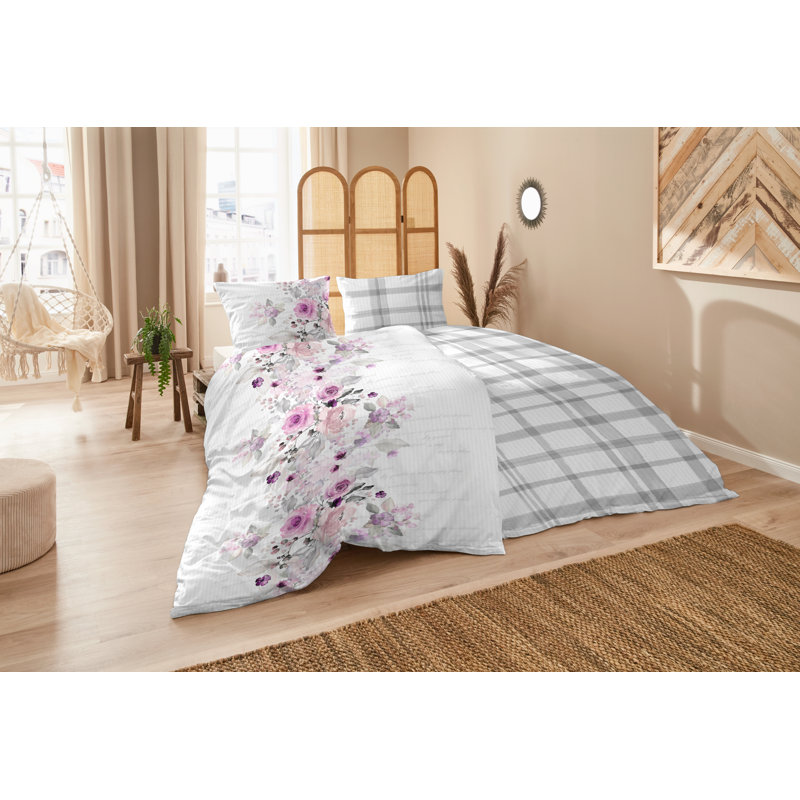 Cotton Plaid Duvet Cover Set with Pillow Shams