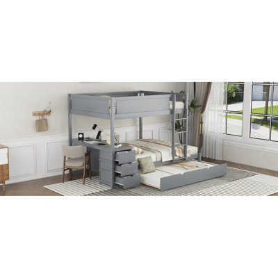 Bunk Bed With Twin Trundle, Desk Storage And , Gray Fashion Elegant Desk, Outlets
