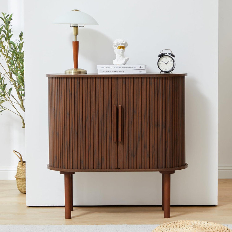 Walnut Fluted MDF Sideboard Buffet Cabinet with Slide Doors