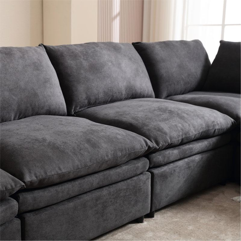 Canapé modulaire en U avec accoudoirs, 5 places, canapé gris foncé, 5