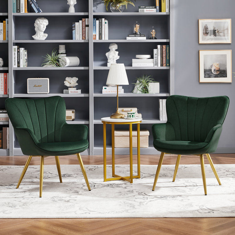 Fauteuil de 25 po Bakhyt, Velours vert, Doré